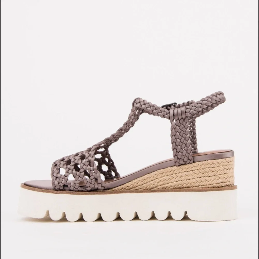 BIBI LOU X Anthropologie ARIEL WEDGE PLATFORM SANDAL IN COLOR NEUTRAL SIZE 39/8